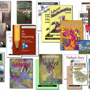Collection of books and supplies included in Christian Liberty Homeschools' Kindergarten homeschool program.