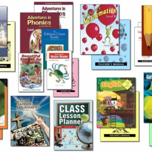 Collection of books and supplies included in Christian Liberty's 2nd grade homeschool program.
