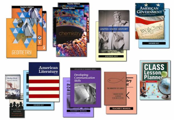 Collection of books and supplies included in Christian Liberty Homeschools' 11th grade homeschool program.