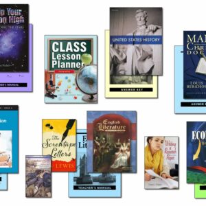 Collection of books and supplies included in Christian Liberty Homeschools' 12th grade homeschool program.