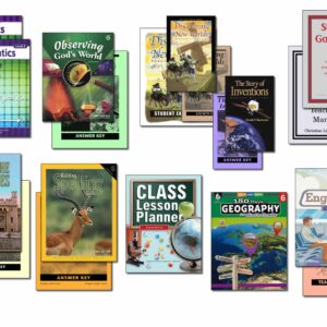 Collection of books and supplies included in Christian Liberty Homeschools' 6th grade homeschool program.