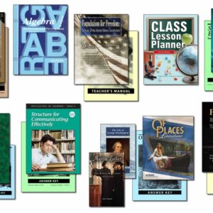 Collection of books and supplies included in Christian Liberty Homeschools' 8th grade homeschool program.